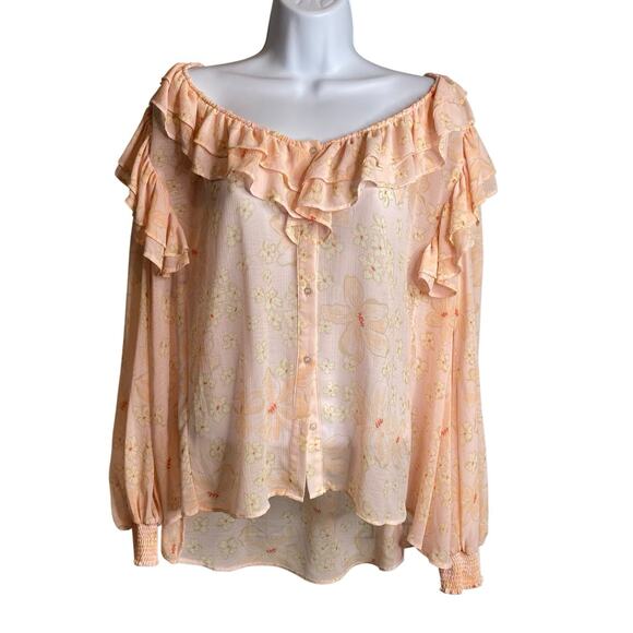 Free People Women's Pink Cherry Bright Blouse Size S Ruffles Fairy Romantic Boho - Picture 1 of 10